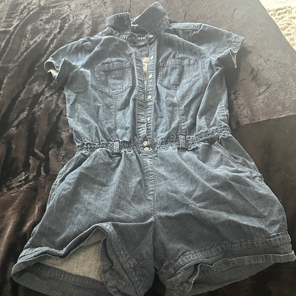 Calvin Klein Dark Blue Denim Short-Sleeve Romper